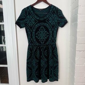 Knit Black and Teal Patterned Dress